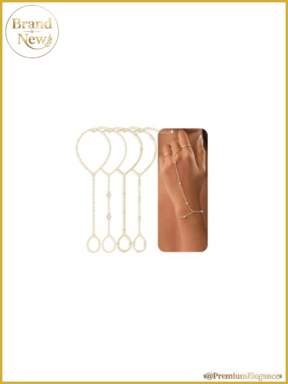 Set of 4 Gold Plated Hand Chain Bracelets with Cubic Zirconia, Dainty, Stackable